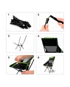 Chaise berçante de camping pliante 2 en 1 avec poche, coussin et sac de transport Trillow noir/vert - 58 x 90 x 72 cm