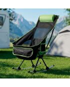 Chaise berçante de camping pliante 2 en 1 avec poche, coussin et sac de transport Trillow noir/vert - 58 x 90 x 72 cm