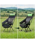 Chaise berçante de camping pliante 2 en 1 avec poche, coussin et sac de transport Trillow noir/vert - 58 x 90 x 72 cm
