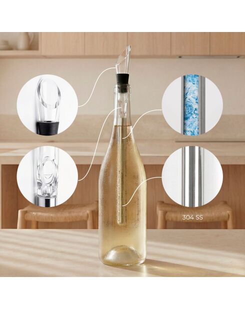Set d'accessoires pour vin Chillour transparent - 7 pièces, 28 x 7,5 cm