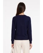 Maglione Jude blu notte con scollo a V con taglio a palloncino e maniche lunghe raglan