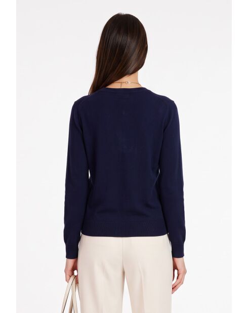 Pull col V à manches raglan longues, coupe ballon Jude bleu nuit