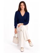 Maglione Jude blu notte con scollo a V con taglio a palloncino e maniche lunghe raglan