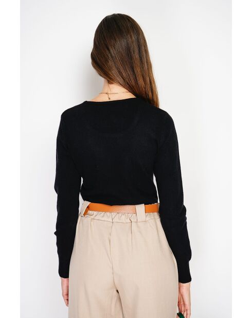 Pull col rond classique à manches longues tricotage en 2 fils Joséphine noir