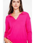 Maglione a maniche lunghe con scollo a V oversize fucsia Hélène