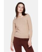 Joséphine Camel klassischer Rundhalspullover mit 2-fädigem Strick