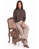 Maglia Gliss in lana caffè a maniche lunghe con scollo a trecce