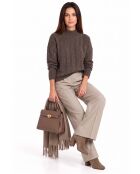 Maglia Gliss in lana caffè a maniche lunghe con scollo a trecce