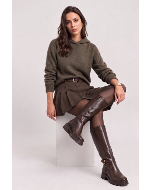 Pull à capuche oversize à manches longues Inès kaki