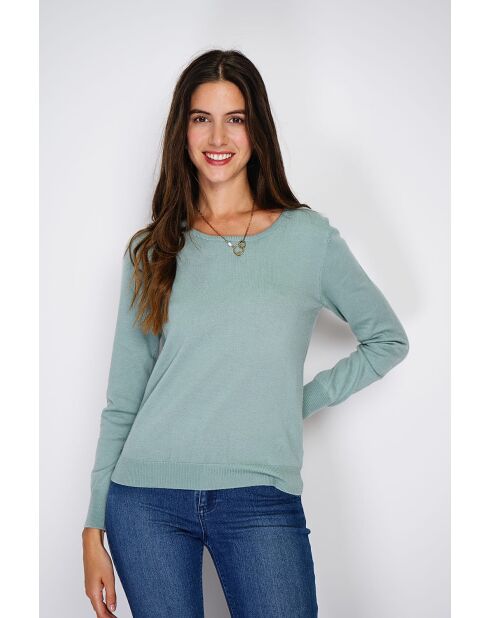Pull col rond classique à manches longues tricotage en 2 fils Joséphine jade