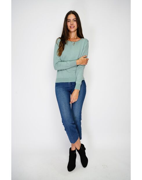 Pull col rond classique à manches longues tricotage en 2 fils Joséphine jade