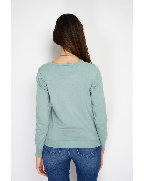 Pull col rond classique à manches longues tricotage en 2 fils Joséphine jade