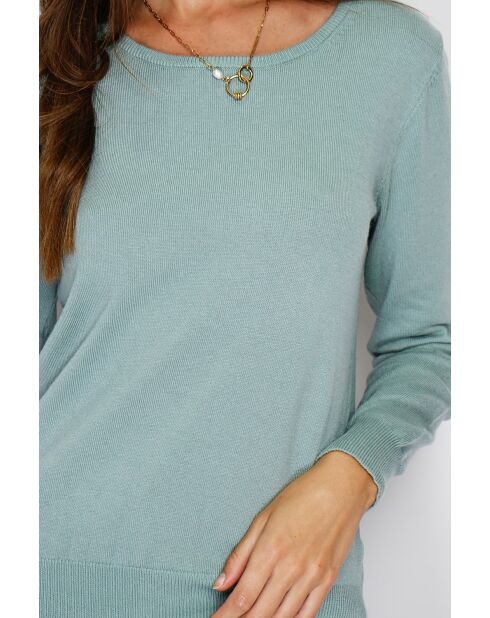 Pull col rond classique à manches longues tricotage en 2 fils Joséphine jade