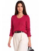 Maglia girocollo a costine con bottoni sulle spalle, maniche lunghe Ava fucsia