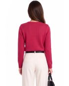 Maglia girocollo a costine con bottoni sulle spalle, maniche lunghe Ava fucsia
