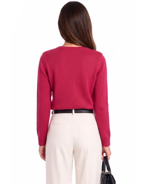 Pull col rond côtelé à boutons à l'épaule, manches longues Ava fuchsia