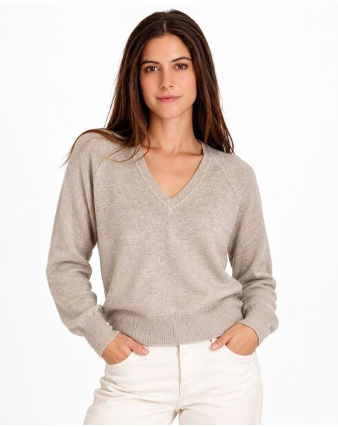 Pull col V à manches raglan longues, coupe ballon Jude désert