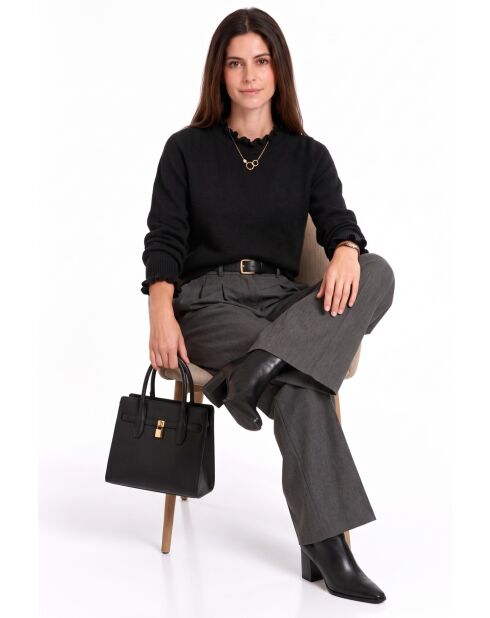 Pull col montant à volants et manches boutonnées Chloé noir