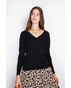 Maglione classico con scollo a V a maniche lunghe lavorato a 2 fili Grigio nero