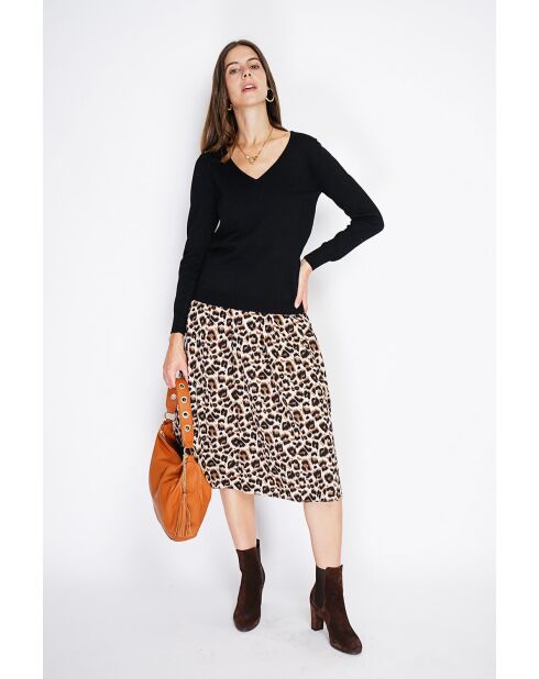 Pull col V classique à manches longues tricotage en 2 fils Grey noir