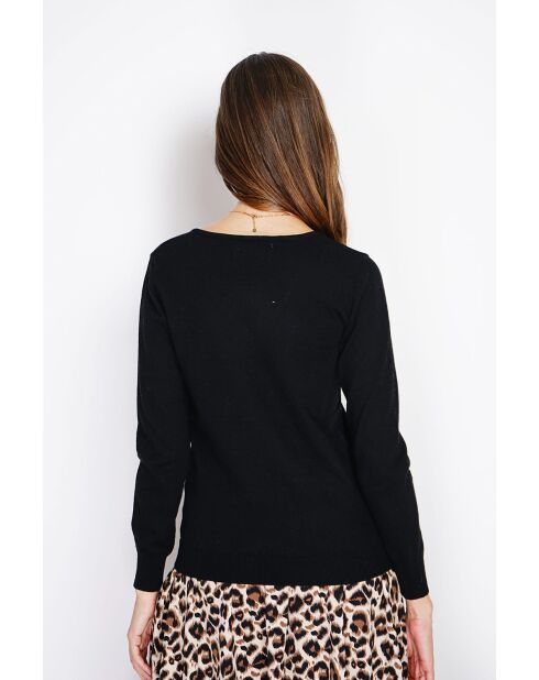 Pull col V classique à manches longues tricotage en 2 fils Grey noir
