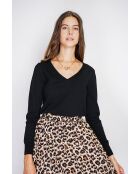 Maglione classico con scollo a V a maniche lunghe lavorato a 2 fili Grigio nero