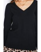 Maglione classico con scollo a V a maniche lunghe lavorato a 2 fili Grigio nero