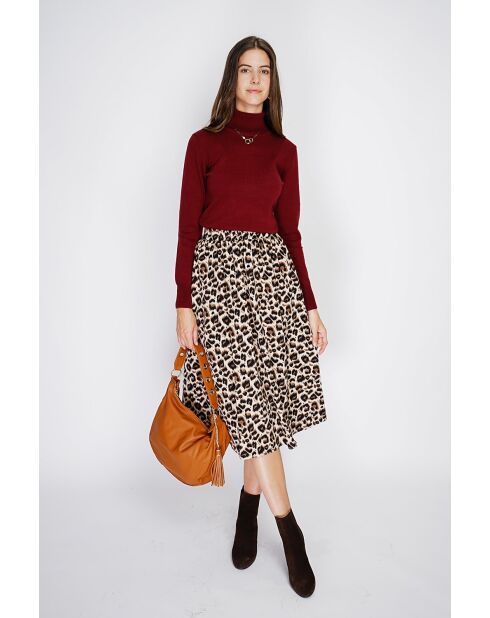 Maglione dolcevita classico in maglia a 2 fili bordeaux Isabelle a maniche lunghe