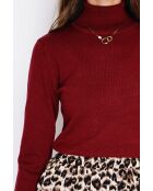 Maglione dolcevita classico in maglia a 2 fili bordeaux Isabelle a maniche lunghe