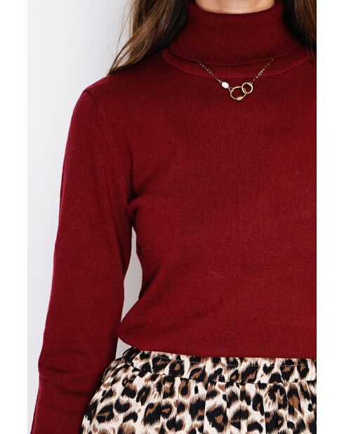 Maglione dolcevita classico in maglia a 2 fili bordeaux Isabelle a maniche lunghe