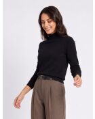 Maglione Jeanne classico a collo alto nero lavorato a 2 fili con maniche lunghe