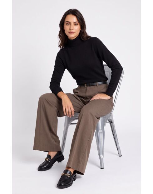 Pull col montant classique à manches longues tricotage en 2 fils Jeanne noir