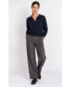 Polo a maniche lunghe con scollo a V oversize blu notte Hélène