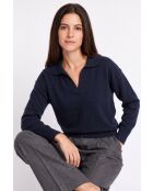 Polo a maniche lunghe con scollo a V oversize blu notte Hélène