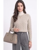 Pull torsadé col rond en laine Full crème