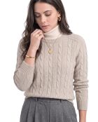 Pull torsadé col rond en laine Full crème