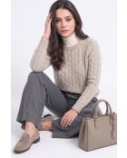 Pull torsadé col rond en laine Full crème
