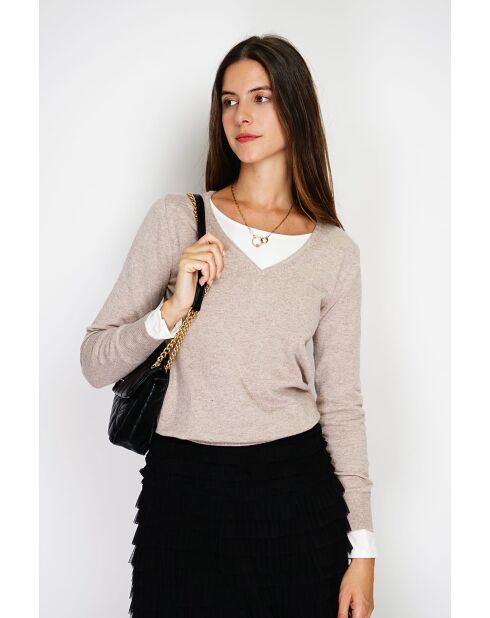 Jersey clásico con cuello en V y mangas largas tejido de 2 hilos Desert Grey