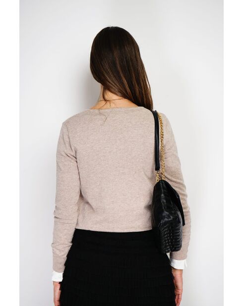 Jersey clásico con cuello en V y mangas largas tejido de 2 hilos Desert Grey