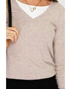 Jersey clásico con cuello en V y mangas largas tejido de 2 hilos Desert Grey