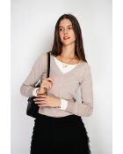 Jersey clásico con cuello en V y mangas largas tejido de 2 hilos Desert Grey