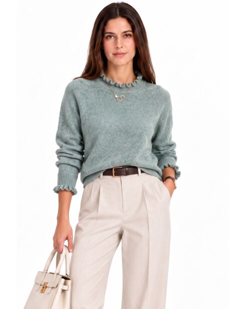 Pull col montant à volants et manches boutonnées Chloé jade