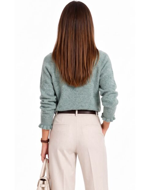 Pull col montant à volants et manches boutonnées Chloé jade
