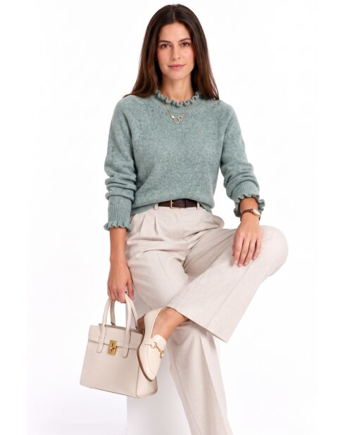 Pull col montant à volants et manches boutonnées Chloé jade