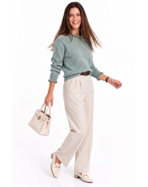 Pull col montant à volants et manches boutonnées Chloé jade