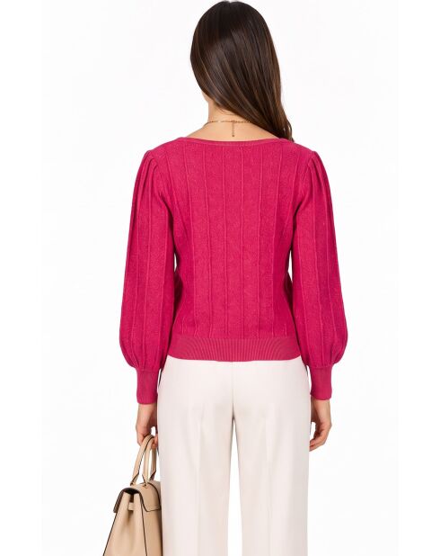 Pull col bateau tricotage fantaisie à manches longues ballon Joyce fuchsia