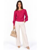 Maglione a maniche lunghe a palloncino Joyce fucsia in maglia fantasia