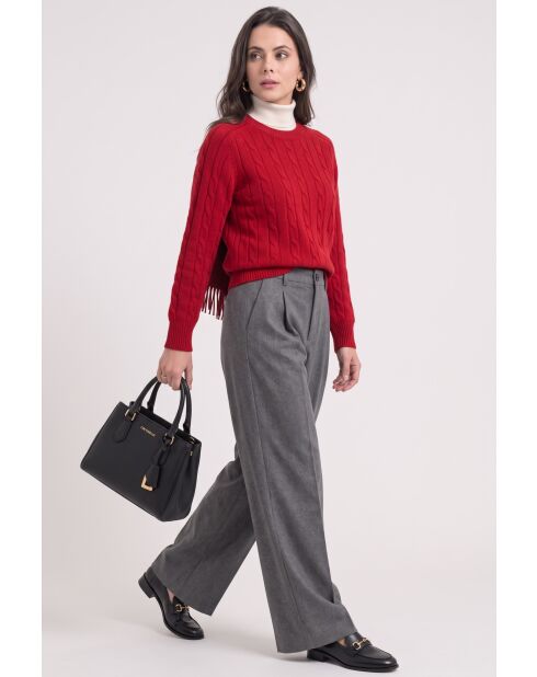 Pull torsadé col rond en laine Full rouge