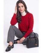 Pull torsadé col rond en laine Full rouge