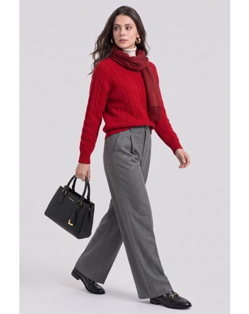 Pull torsadé col rond en laine Full rouge